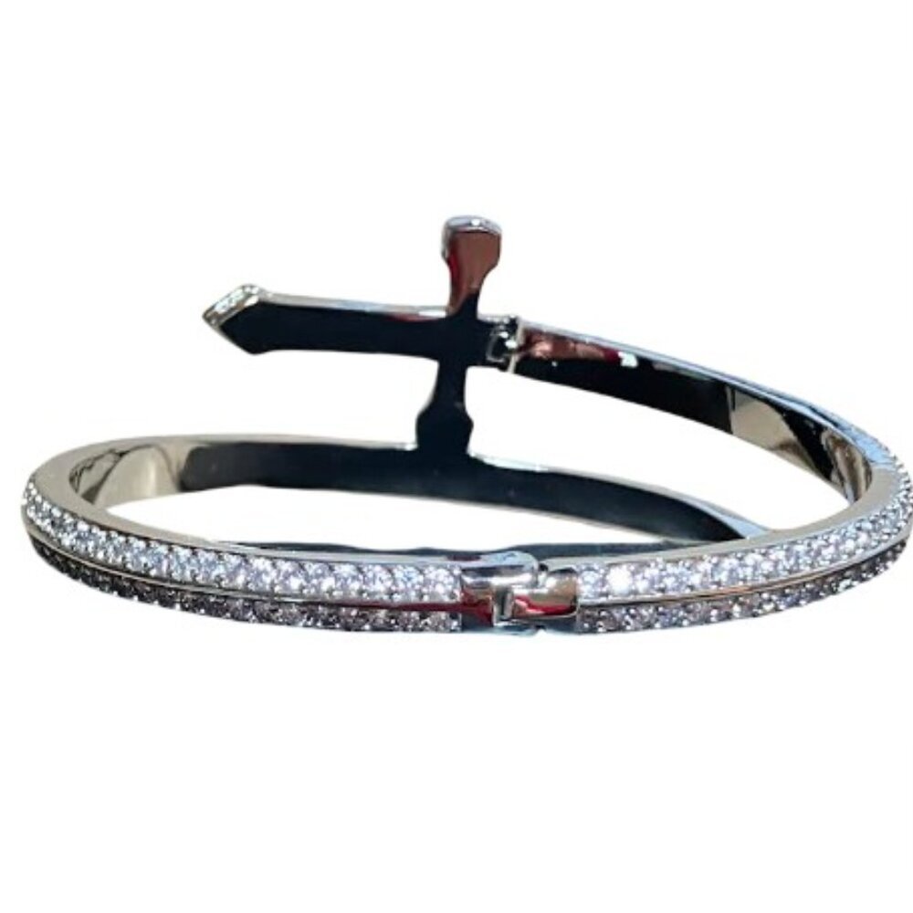 Sword of Justice Open Cuff Design Silver-Tone with Pave Cubic Zirconias EUC S/M - Picture 4 of 7